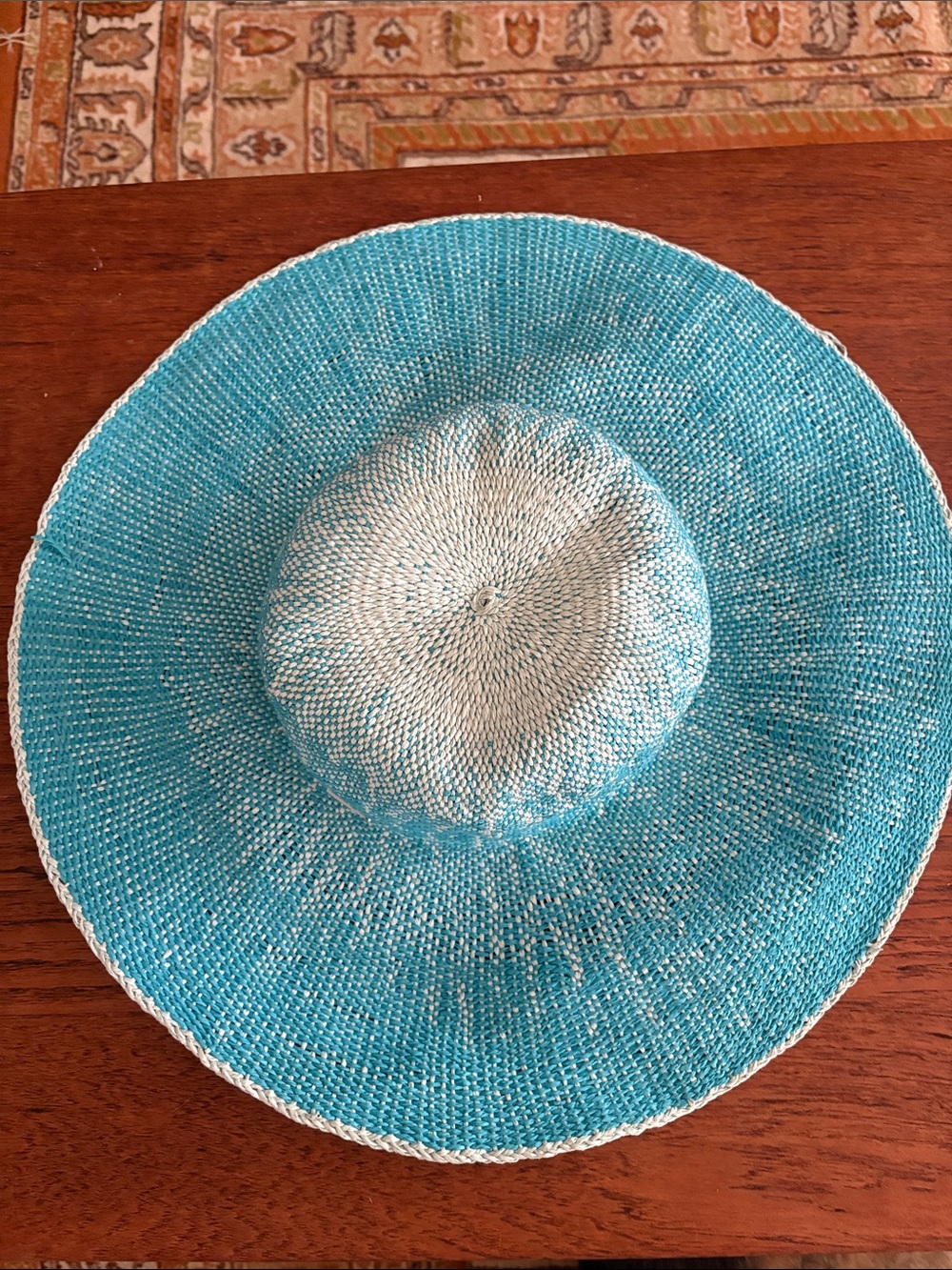 Calvin Klein Teal Woven Sun Hat with Beige Inner Band
